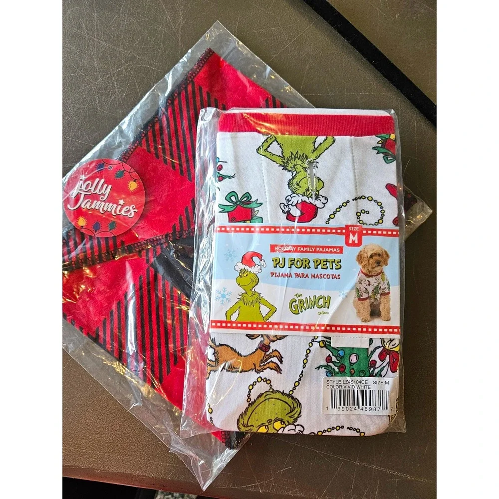 Jolly Jammies Grinch Pet Pajama Bandana Set Med White New Dr. Seuss Holiday